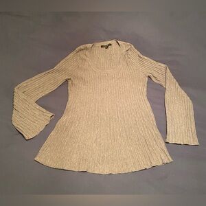 Cyrus large tan fluted sleeve woven sweater